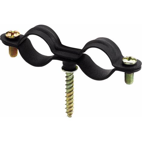 Caja de 50 - Collar doble negro para gas M6 con tornillo de madera - Plástico 15 (M6) - Caja de 50 (1/2)