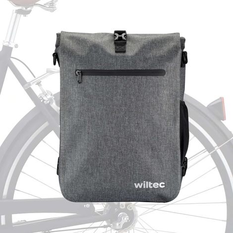Wiltec Borsa per bici 3in1 25 l grigia, impermeabile, montaggio al portapacchi posteriore, scomparto laptop, elementi riflettenti
