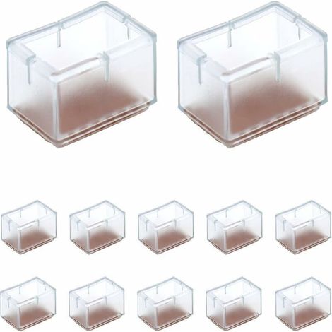 12 protezioni rettangolari in silicone per gambe di sedie/tavoli/divani, larghezza 24-30 mm x lunghezza 39-47 mm (1/4)