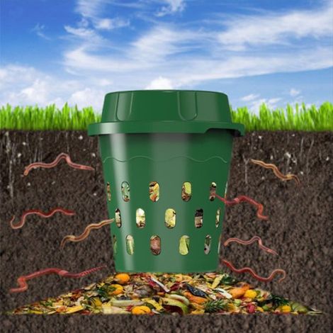 - Lombricomposteur enterré - Bac à compost de 8 litres - 24 x 24 x 27 cm - Vert - Pour le jardin et la maison - Facile à utiliser - En polypropylène robuste - Avec fermeture à vis - Résistant aux anim (1/5)