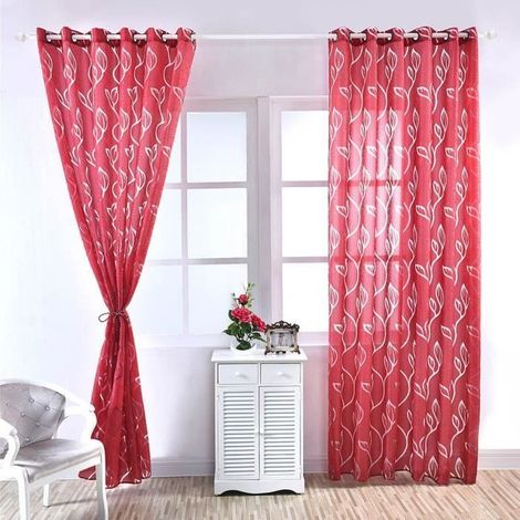 Paire de Rideau Voilages 100250cm Feuillet Rouge (1/4)