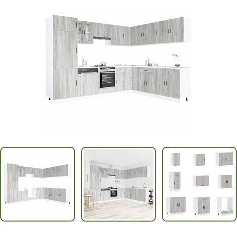 Armoires de cuisine - Ensemble d'armoires de cuisine 14 pcs Porto bois d'ingénierie (1/5)