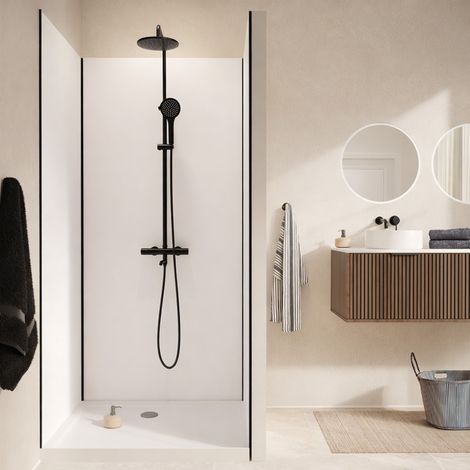 Pack 3 pannelli murali alluminio bianco 90+120+90x210 cm e profili neri