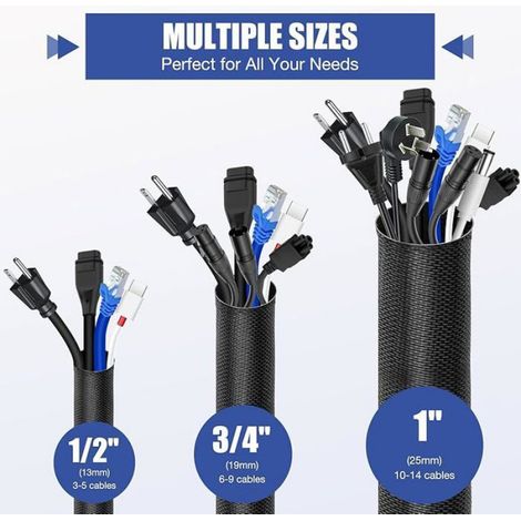 Gaine Cable Informatique 25mm Manchons des Cables pour Gaines de Cables Ajustable Compatible avec Cable USB,Noir (1/5)