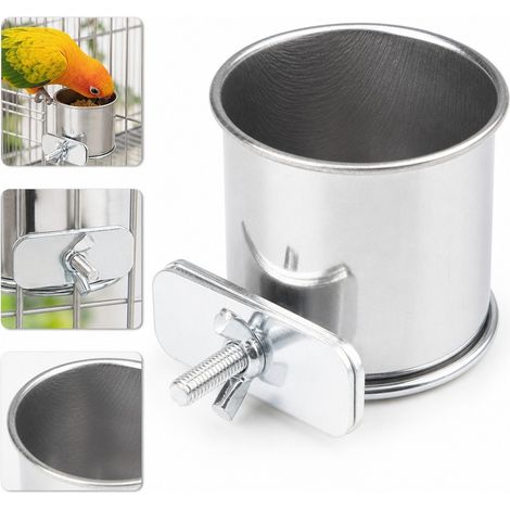 1 Pièce Gobelet à Graines en Acier Inoxydable pour Perroquet, Diamètre Extérieur 5.5 cm, Hauteur 5 cm, Avec Support et Collier de Fixation (1/5)