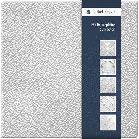 Marbet Design piastrelle per soffitto in polistirolo EPS bianco 50x50cm confezione economica: 10 m² / 40 pannelli, Grys2 - con sovrapposizione