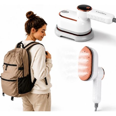 Fer à repasser vapeur de voyage 2 en 1 - 1400 W - 3 modes vapeur - Chauffe en 15 s - Tête rotative à 180° - Défroisseur vapeur avec écran LCD - Léger (1/5)