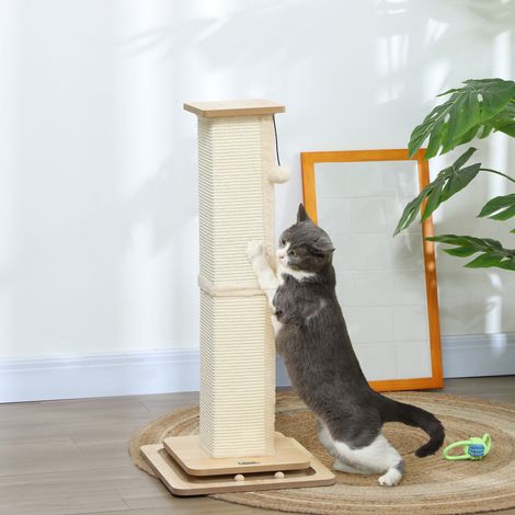 Tiragraffi 3 in 1 con pista da gioco, pallina, in sisal, portata massima 10 kg, dimensioni 39,5 x 39,5 x 87 cm, colore rovere/crema.