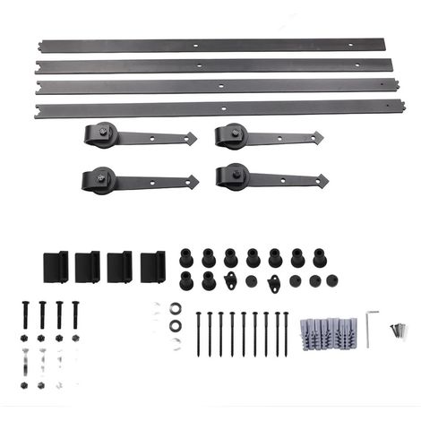 Kit de rail coulissant 4m double porte, type flèche, pour porte de grange en bois, avec poulies et suspension, idéal pour placard intérieur. (1/5)