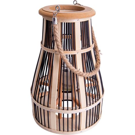 Solarleuchte Außen Gartenlaterne Stehleuchte Glas Bambus Feuereffekt H 24 cm LED