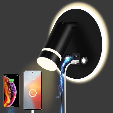 Lámpara de lectura, luz de pared LED, 3 temperaturas de color y puerto de carga USB, luz de lectura para cama giratoria de 350° (1/5)