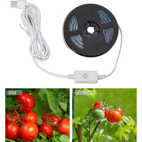 Vollspektrum-LED-Streifenleuchte für Pflanzenanbau, USB 5V, 3 m, per Touch dimmbar, für Gartenbau, Gemüsegärten, Gewächshäuser, Innenräume, wasserdicht (1/5)