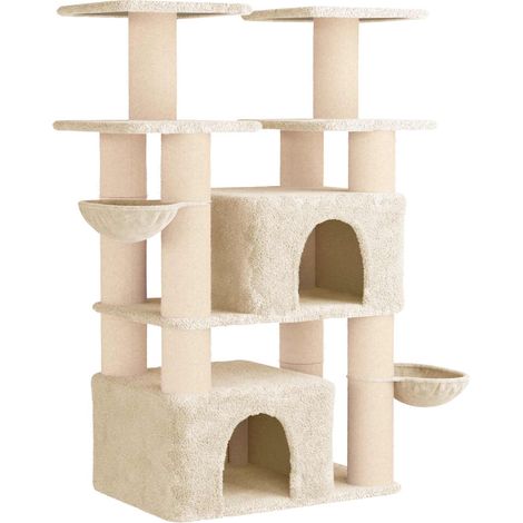 Arbre à chat avec poteaux à griffer en sisal 2 pc Crème 147 cm vidaXL (1/5)