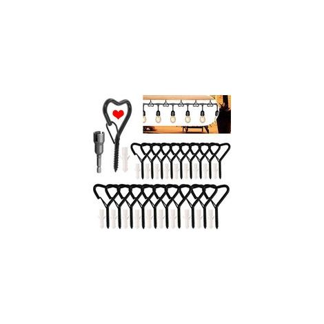 Lot de 20 crochets à vis avec œillet de sécurité, crochets pour éclairage extérieur, crochets muraux pour suspendre plantes, tasses, carillons, pots de fleurs (cardioïdes noirs) - Crezuo (1/4)