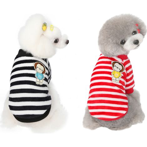2 pièces vêtement chien, pull polaire et pull laine hiver, noir et rouge, taille M à XXL, pour chien 2-9 kg (1/5)