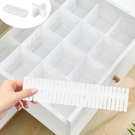 24 Pcs Séparateurs de Tiroirs Réglables, Separateur de Tiroir, Séparateur Tiroir, Organiseur Grille de Séparation, Organisateur de Tiroirs pour Vetement Chaussettes Salle de Bain Cuisine, 32 x 7 cm (1/4)