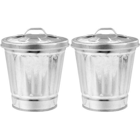 Set aus 2 verzinkten Büroabfalleimern aus Eisen, Mülleimern, Abfallbehälterhalterung – 10,90 x 9,60 x 9,60 cm – Silber (1/4)