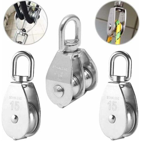 3PCS Poulie Double inox pivotant Double poulie,Poulie de Levage Rouleau de Chargement,Poulie en Acier Inox,Poulie Simple Bloc,Poulie Simple en Acier Inoxydable,Poulie de levage (1/4)
