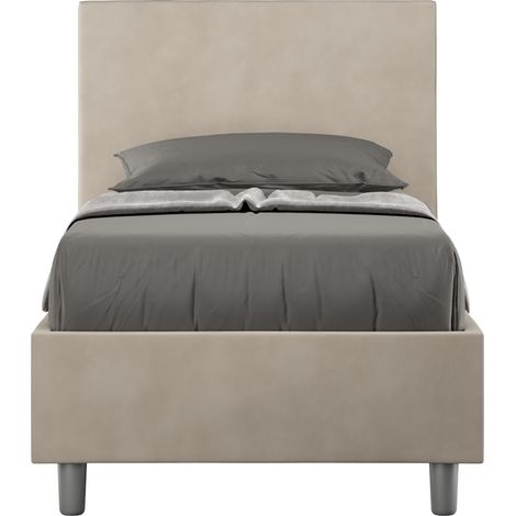 Letto singolo senza rete imbottito 90x190 microfibra sabbia Adele (1/4)