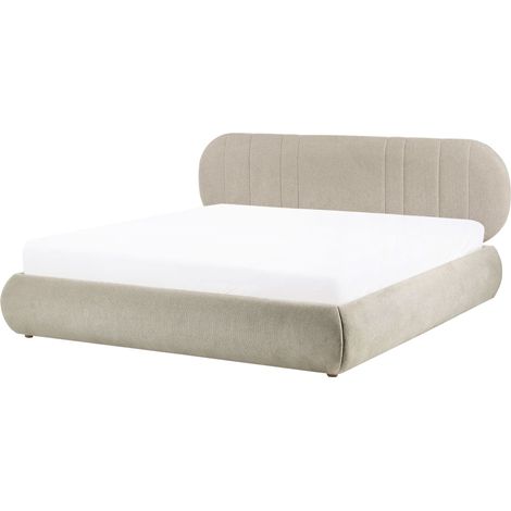 Ottoman Bed Taupe Fabric EU Super King Size 6ft Tufted with Lift-Up Sprung Frame Storage CAMPAN