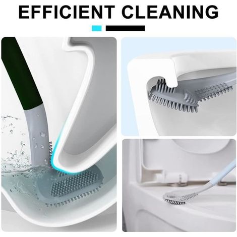 Brosse WC - Tête En Silicone TPR - Manche Long Pivotant 360° - Design Suspendu Sans Perçage - Pour Toilettes Éviers Baignoires - 1 Pièce (1/4)