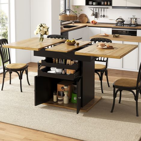 Ausziehtisch 110-140x80x76 cm schwarz aus MDF und Metall mit Stauraum und Soft-Close (1/5)