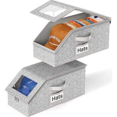 Lot de 2 boîtes de rangement pour casquettes – Grises – Empilables – Robustes – Organisation (1/5)