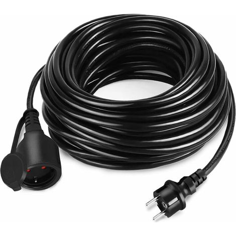 Verlängerungskabel Außen, 230 V IP44 Outdoor Verlängerung Schutzkontakt Eurostecker Stromverlängerung Extension Cord Verlängerungsschnur mit Schutzkappe - 10m, Schwarz