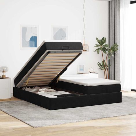 Ottoman-Bett mit Matratzen Schwarz 200x200 cm Samt