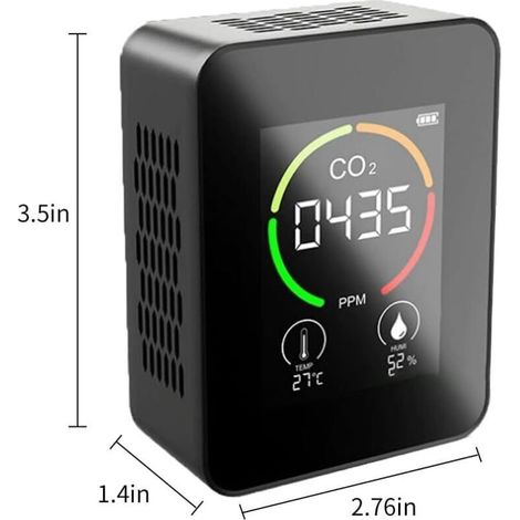Rilevatore di CO2 3 in 1, rilevatore di anidride carbonica, qualità dell'aria - temperatura e umidità, monitor di anidride carbonica CO2 per casa, ufficio, auto (1/4)