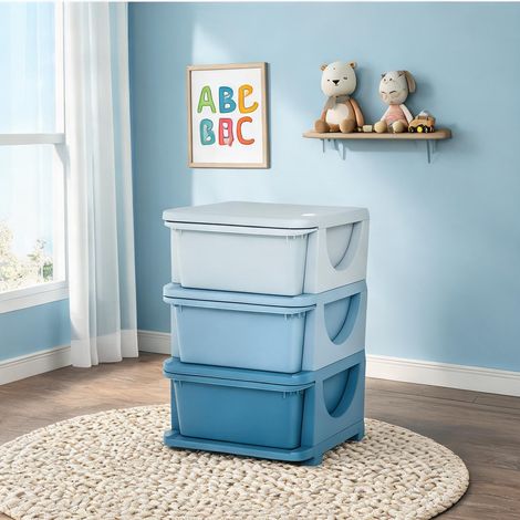 Meuble de rangement enfant 3 tiroirs en plastique bleu blau (1/5)