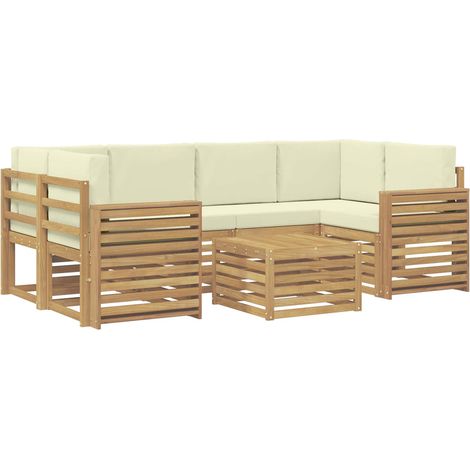 Outdoor Sofa Set with Cushion 7 pcs White and Cream Polyester vidaXL (1/5)