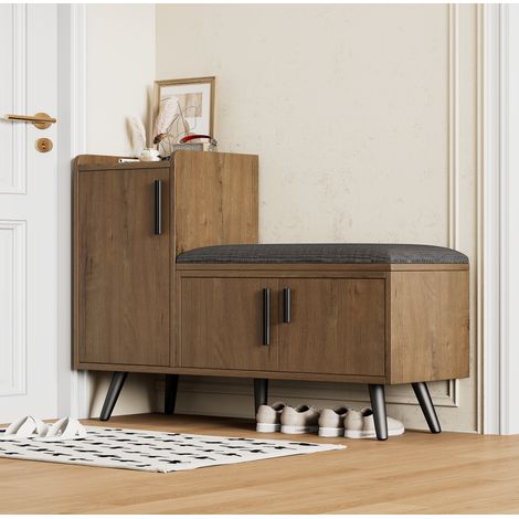 Banco zapatero de 100x34x68,5 cm con espacio de almacenamiento y asiento acolchado, mueble de entrada de madera - natural (1/5)