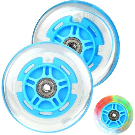 Light-up scooter wheels, 2-piece replacement scooter wheels, 100mm scooter wheels, LED light-up wheels, LED flash light-up wheels, replacement for Kick/Razor scooters (blue) (1/5)