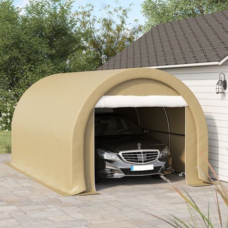 Tenda da garage impermeabile con protezione UV UPF 30+ e pannelli laterali rimovibili, 5 x 3 m, beige.