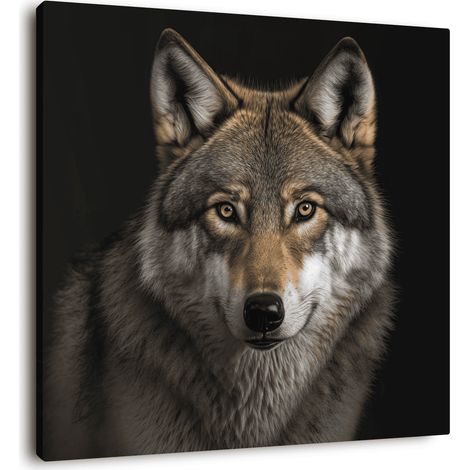 Tableau sur toile portrait loup 45x45 cm - Impression sur Toile Murale Décorative - Image imprimée en HD sur Toile - Toile sur Châssis en Bois FSC - Fabriqué en France