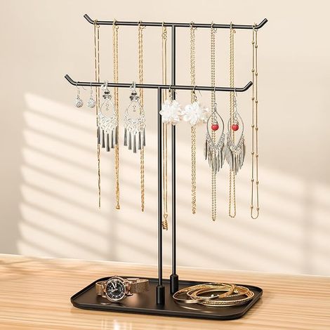 Jewelry Display Stand Jewelry Holder Jewelry Tray Jewelry Storage for Necklaces Bracelets Earrings Stud Earrings Rings Gift Ideas Black (1/5)