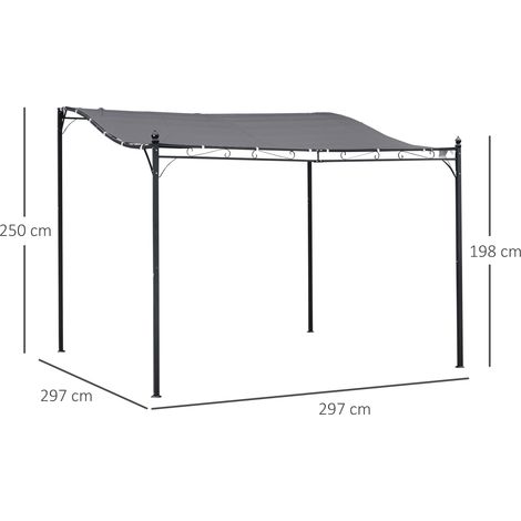Pergola pavillon en métal gris 297x297cm, abri pour jardin, terrasse et balcon