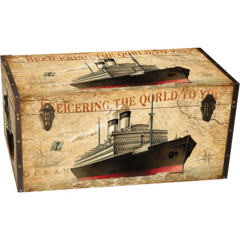 baule in legno vintage bellahome rivestito in ecopelle fantasia "transport" medio 60x34,5x38,5 cm