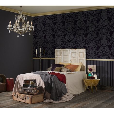 Vliestapete Grau Barock Tapete Gemustert gerader Ansatz Black is Beautiful (1/5)