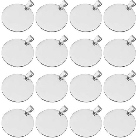 16 plaques d'identification métalliques rondes de 30 mm, argentées, à estamper (1/5)