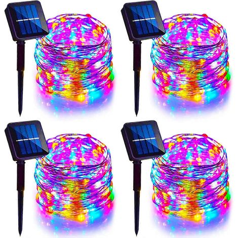 Guirlande lumineuse solaire féérique (lot de 4) 400 LED étanche couleur cuivre 12 m 100 LED chacune multicolore (1/5)