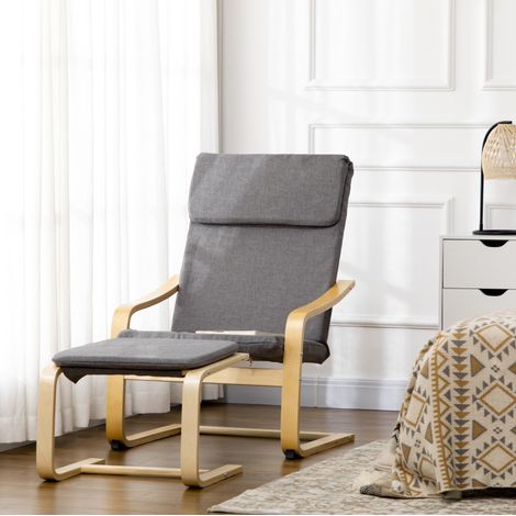 Fauteuil relax gris 66,5x80x99 cm – avec repose-pieds et accoudoirs, en tissu (1/5)