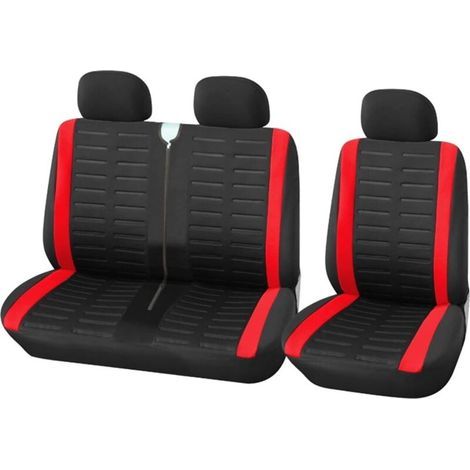 Van seat covers, single and double car seat covers for single driver's seat and double passenger seat. 2+1 seat covers, 3D stripe print (red) (1/5)
