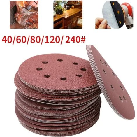 Disques polissage ronds 5 pouces (125mm) 125pcs - Grains 40-125 (8 trous) - Polissage précis - Durables - Pour véhicules et meubles - Bricoleurs et professionnels (1/4)