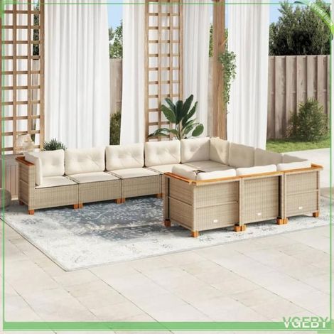 Salon de jardin - 3262033 - Beige - Résine tressée & acacia - Modulaire 10 places (1/5)