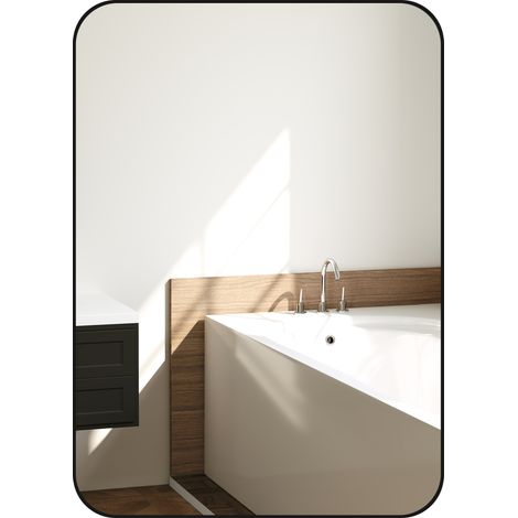 Miroir de salle de bain, miroir mural, film incassable, cadre en métal, 50 x 70 cm, noir (1/5)