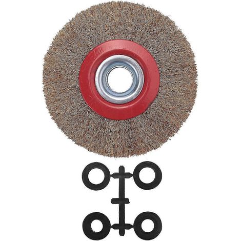 Brosse métallique compatible avec meuleuse d'établi + bagues de réduction, 125 mm (5 pouces) WHBYV (1/4)