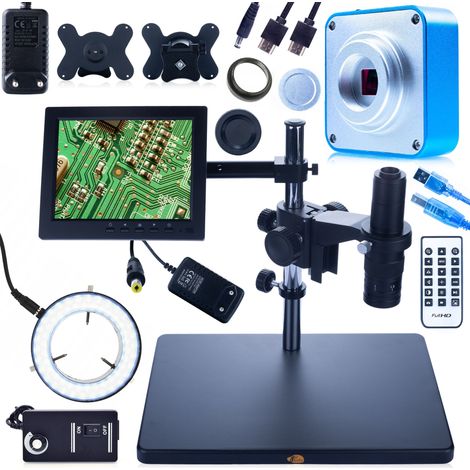 Microscopio digital Rosfix Earth Pro MCEP-0.5X + Pantalla de 8 pulgadas + Soporte + Iluminador LED ajustable de 56x + Scorpius PRO KMSP-HDMI-USBI Planets PRO
