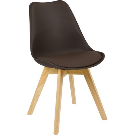 WOLTU 1x Sillas de Comedor Dining Chairs Silla Tower Madera Silla de Escritorio Asiento Acolchado en Cuero Sintético y Polipropileno Silla de Cocina Silla Conferencia Marrone